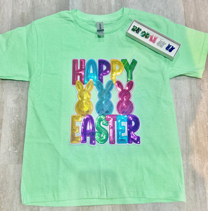 Sequin Happy Easter with Bunnies Patch